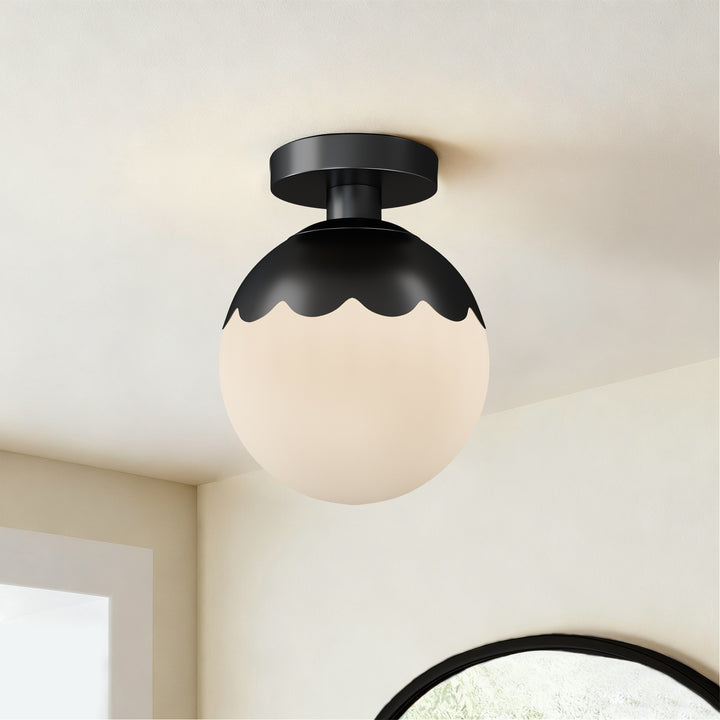 7.78 "-1 Light Paint Black /Brushed Brass /Brushed Nickel Modern Minimalist Milky White Glass Globe Semi Flush Mount Lighting Fixture For Bedroom/Hallway ＃C001