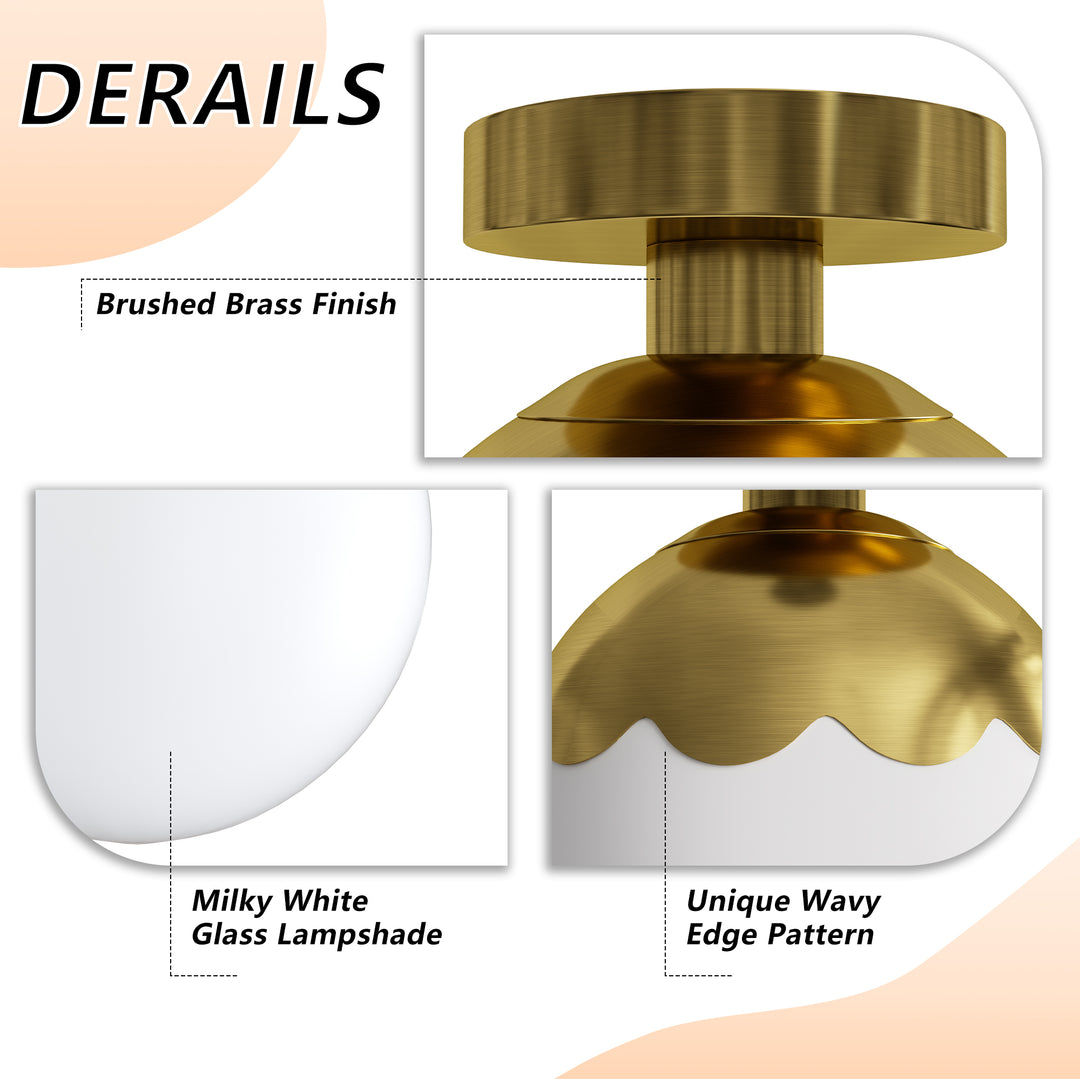 7.78 "-1 Light Paint Black /Brushed Brass /Brushed Nickel Modern Minimalist Milky White Glass Globe Semi Flush Mount Lighting Fixture For Bedroom/Hallway ＃C001