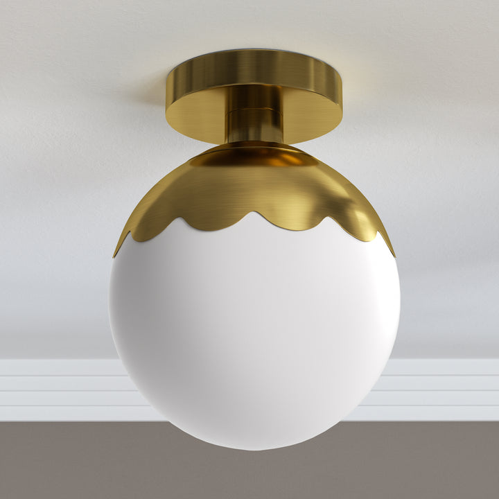 7.78 "-1 Light Paint Black /Brushed Brass /Brushed Nickel Modern Minimalist Milky White Glass Globe Semi Flush Mount Lighting Fixture For Bedroom/Hallway ＃C001