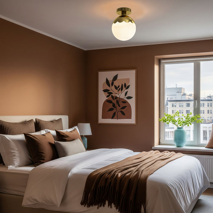 7.78 "-1 Light Paint Black /Brushed Brass /Brushed Nickel Modern Minimalist Milky White Glass Globe Semi Flush Mount Lighting Fixture For Bedroom/Hallway ＃C001