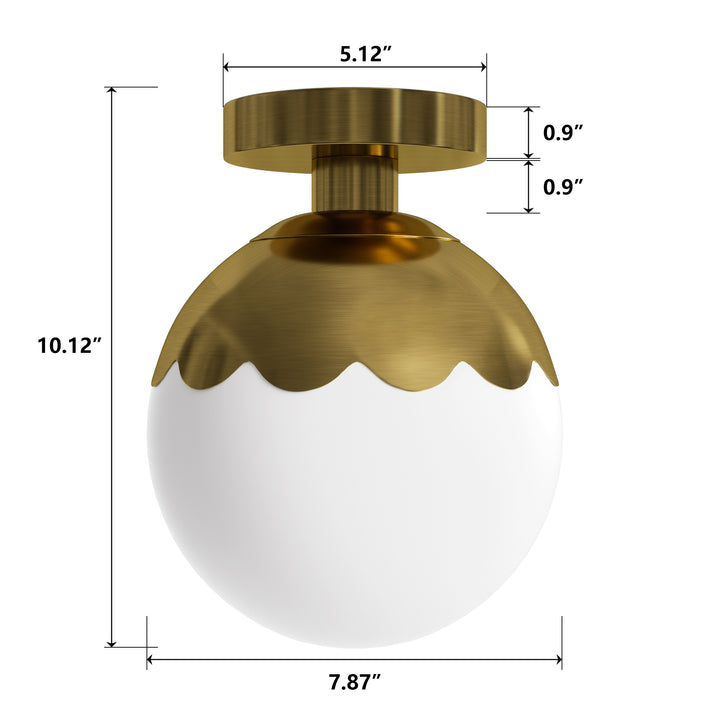 7.78 "-1 Light Paint Black /Brushed Brass /Brushed Nickel Modern Minimalist Milky White Glass Globe Semi Flush Mount Lighting Fixture For Bedroom/Hallway ＃C001