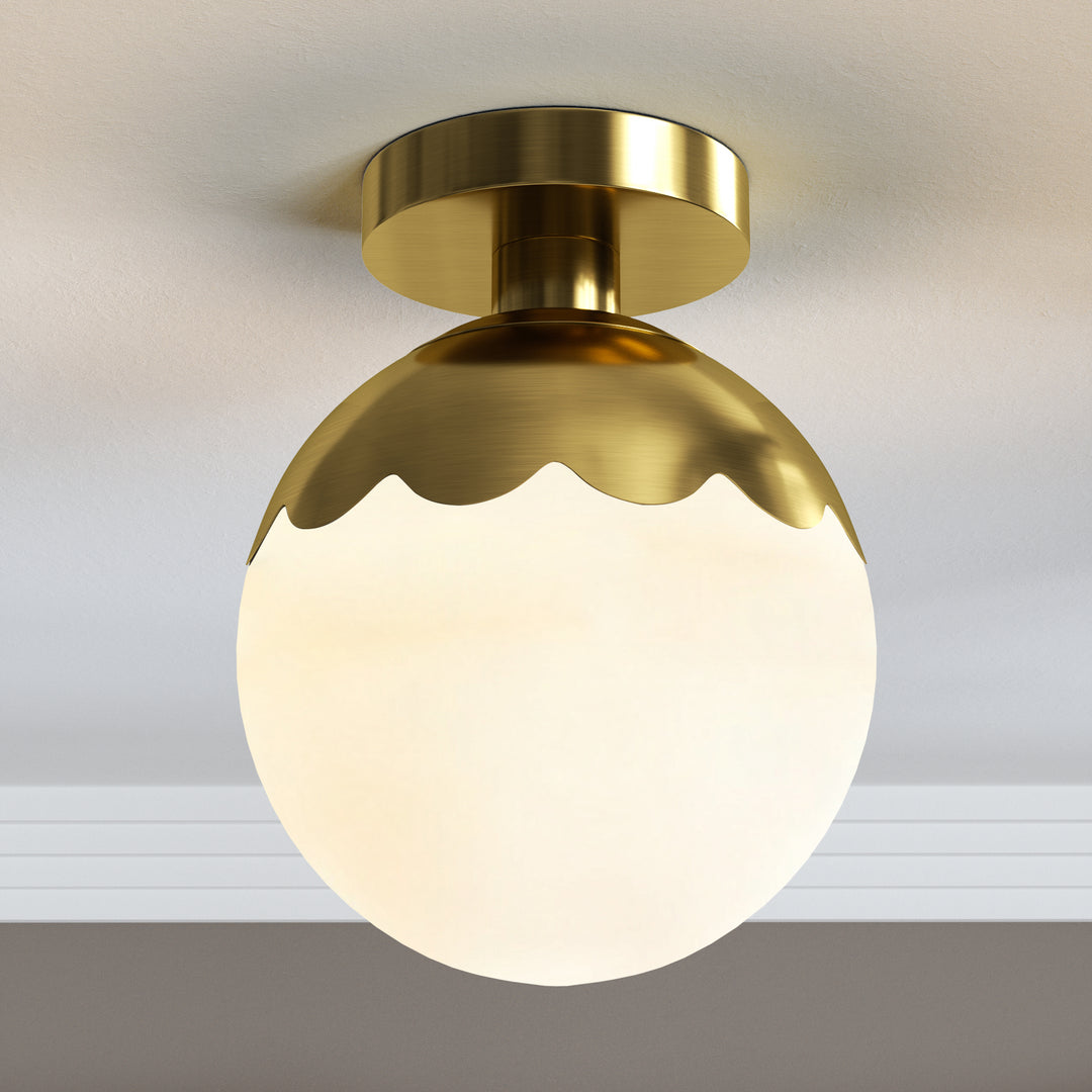 7.78 "-1 Light Paint Black /Brushed Brass /Brushed Nickel Modern Minimalist Milky White Glass Globe Semi Flush Mount Lighting Fixture For Bedroom/Hallway ＃C001