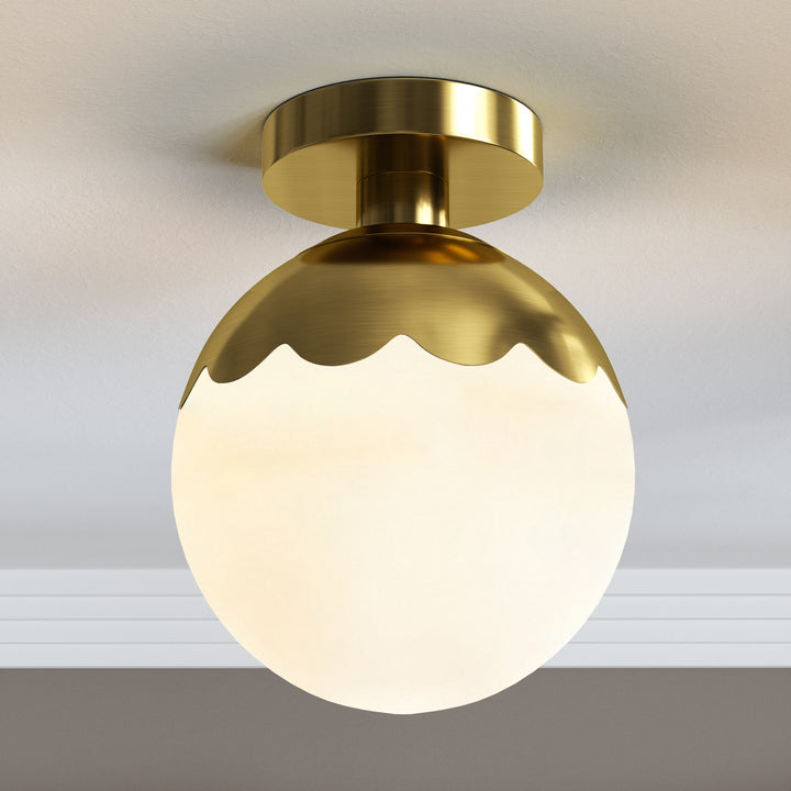 7.78 "-1 Light Paint Black /Brushed Brass /Brushed Nickel Modern Minimalist Milky White Glass Globe Semi Flush Mount Lighting Fixture For Bedroom/Hallway ＃C001