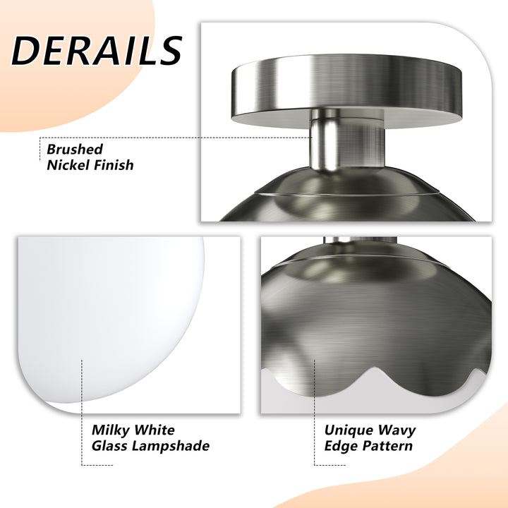 7.78 "-1 Light Paint Black /Brushed Brass /Brushed Nickel Modern Minimalist Milky White Glass Globe Semi Flush Mount Lighting Fixture For Bedroom/Hallway ＃C001