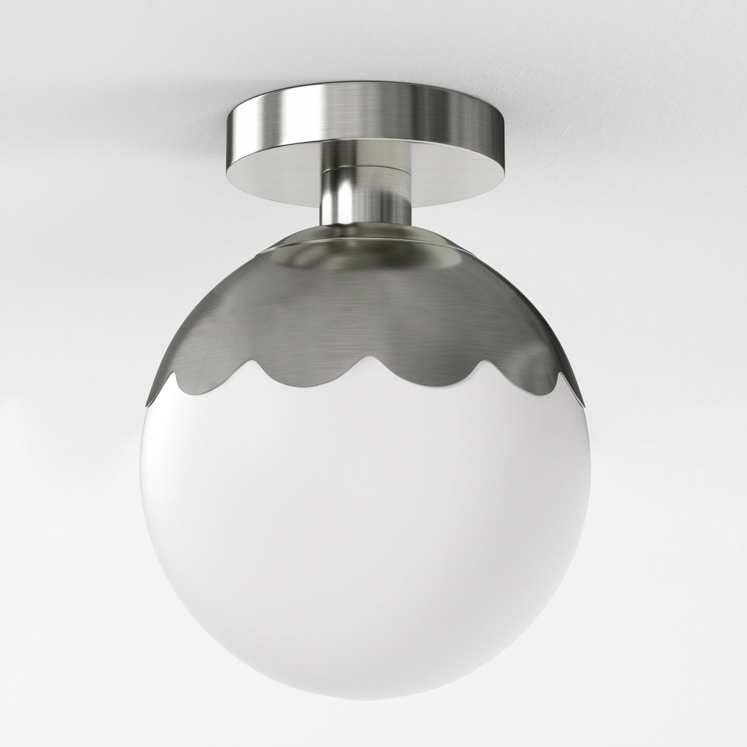 7.78 "-1 Light Paint Black /Brushed Brass /Brushed Nickel Modern Minimalist Milky White Glass Globe Semi Flush Mount Lighting Fixture For Bedroom/Hallway ＃C001