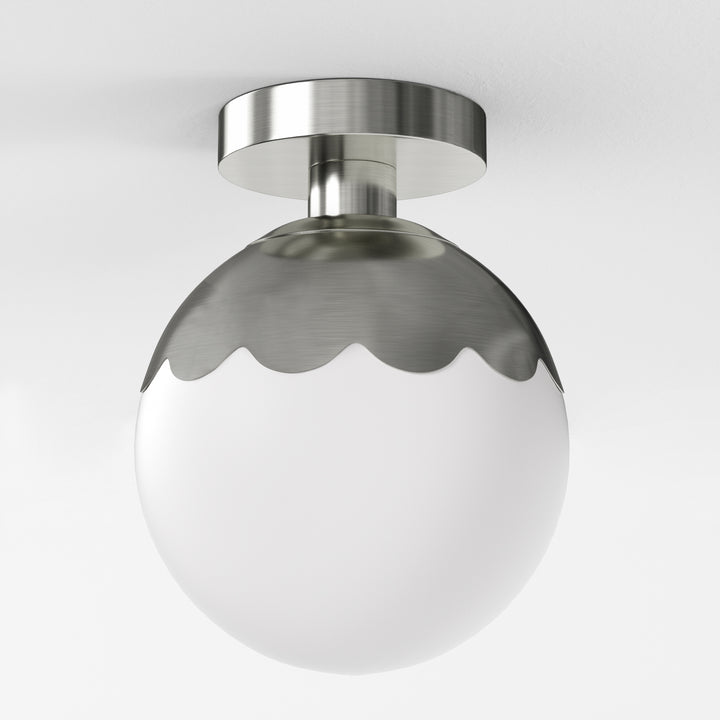 7.78 "-1 Light Paint Black /Brushed Brass /Brushed Nickel Modern Minimalist Milky White Glass Globe Semi Flush Mount Lighting Fixture For Bedroom/Hallway ＃C001