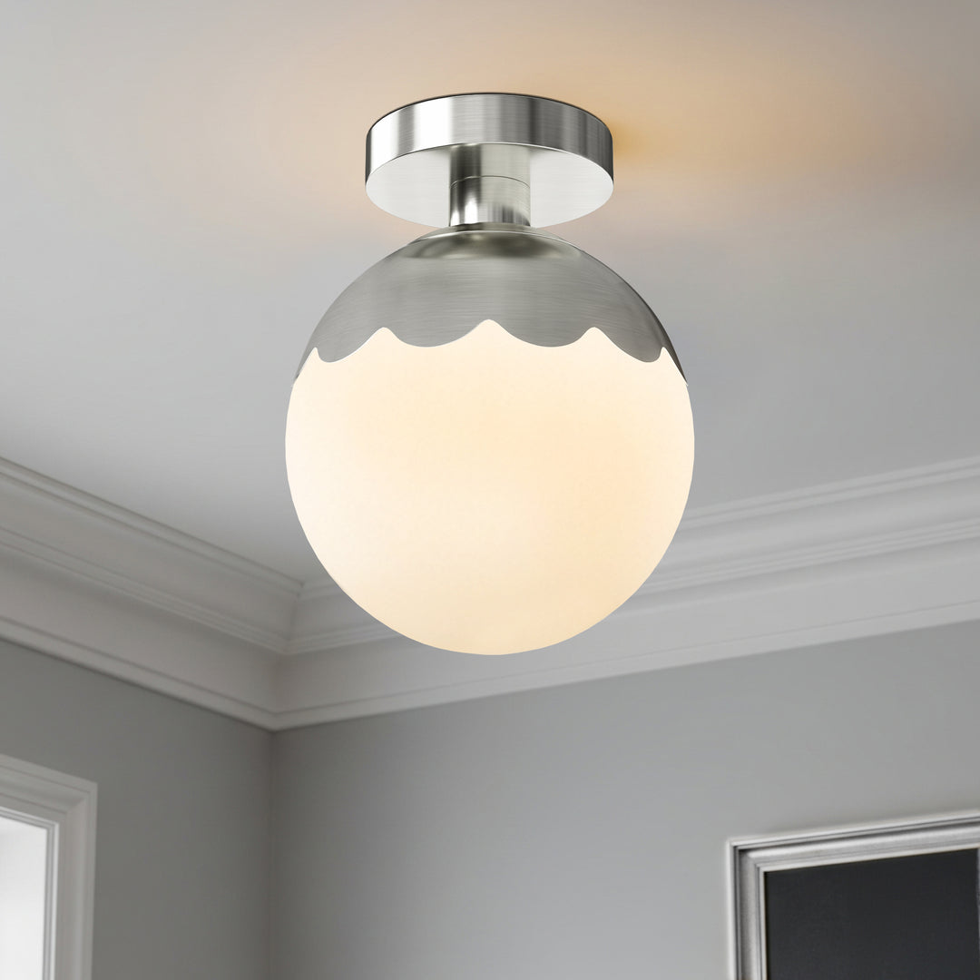 7.78 "-1 Light Paint Black /Brushed Brass /Brushed Nickel Modern Minimalist Milky White Glass Globe Semi Flush Mount Lighting Fixture For Bedroom/Hallway ＃C001