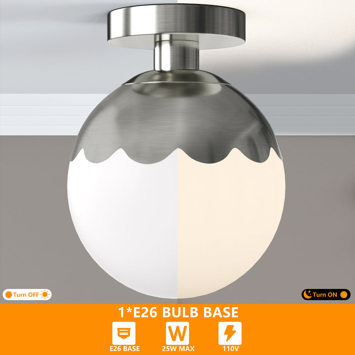 7.78 "-1 Light Paint Black /Brushed Brass /Brushed Nickel Modern Minimalist Milky White Glass Globe Semi Flush Mount Lighting Fixture For Bedroom/Hallway ＃C001