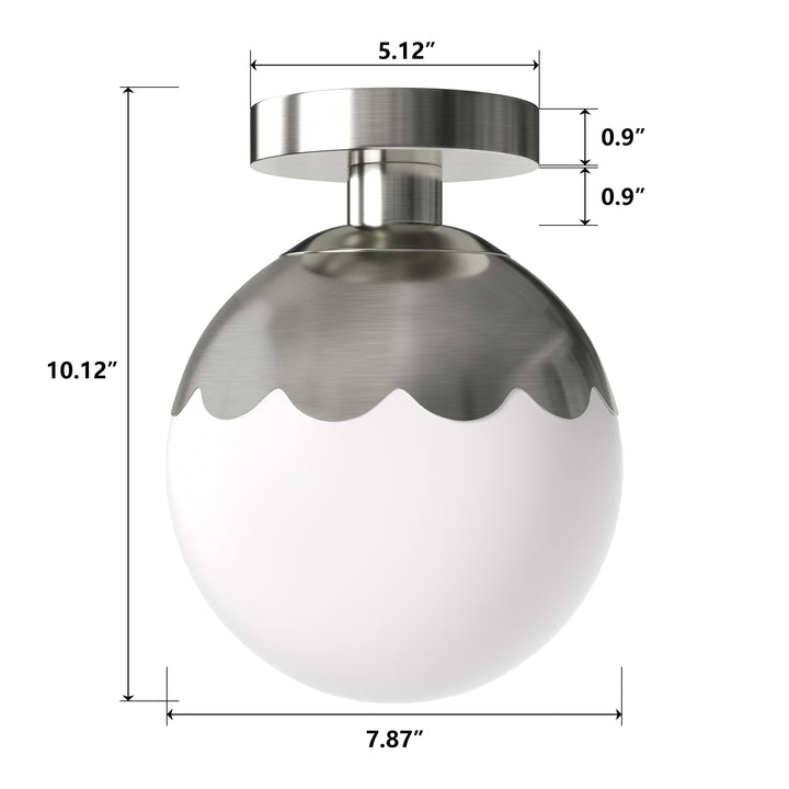 7.78 "-1 Light Paint Black /Brushed Brass /Brushed Nickel Modern Minimalist Milky White Glass Globe Semi Flush Mount Lighting Fixture For Bedroom/Hallway ＃C001