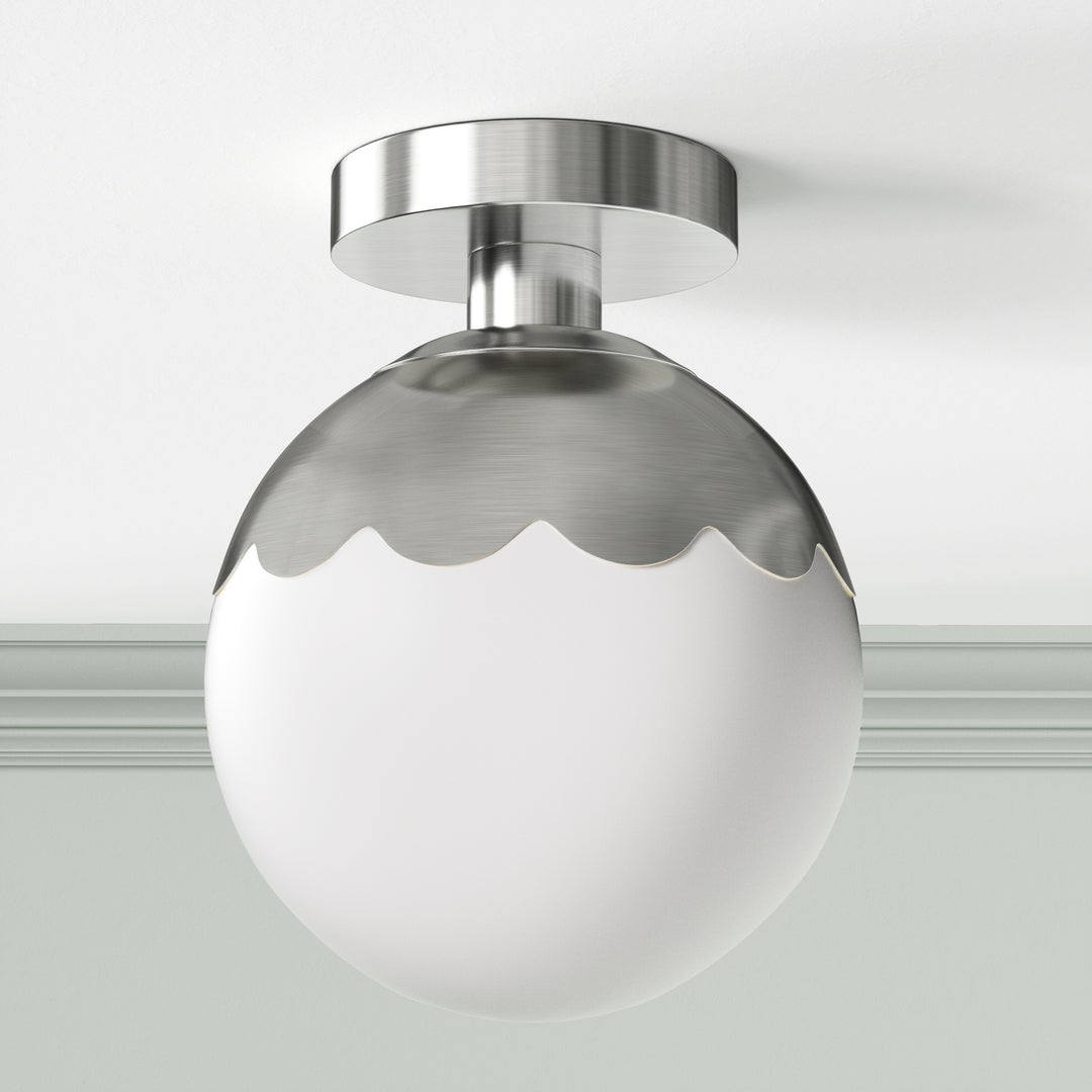 7.78 "-1 Light Paint Black /Brushed Brass /Brushed Nickel Modern Minimalist Milky White Glass Globe Semi Flush Mount Lighting Fixture For Bedroom/Hallway ＃C001