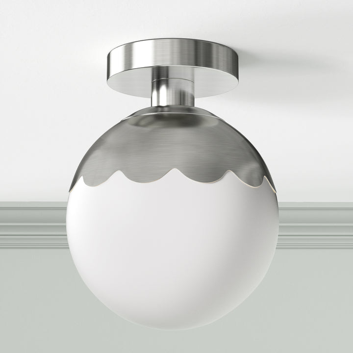 7.78 "-1 Light Paint Black /Brushed Brass /Brushed Nickel Modern Minimalist Milky White Glass Globe Semi Flush Mount Lighting Fixture For Bedroom/Hallway ＃C001