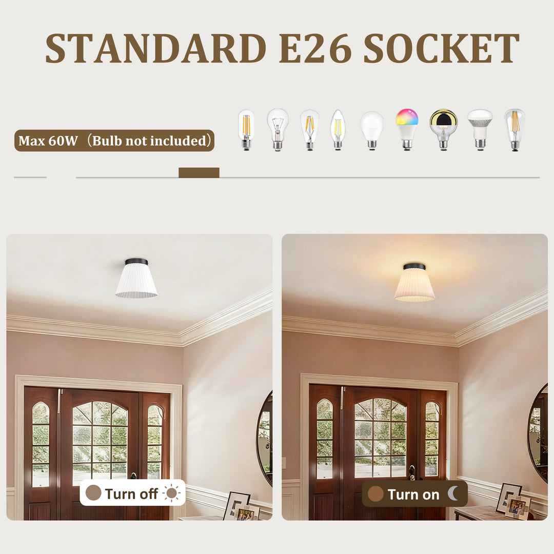 Glow 10" 1-Light Modern Matte Black Flush Mount With White Ribbed Glass Drum Shade For Hallways/ Stairwells /Dining Rooms #39016