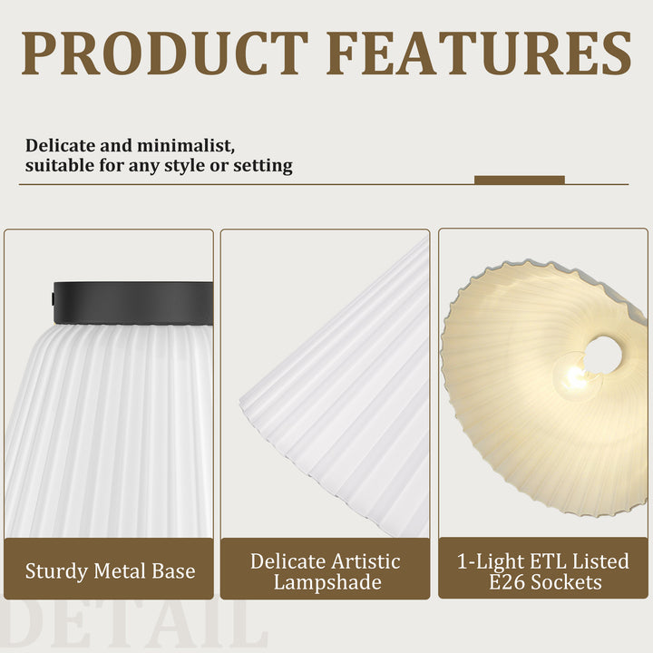 Glow 10" 1-Light Modern Matte Black Flush Mount With White Ribbed Glass Drum Shade For Hallways/ Stairwells /Dining Rooms #39016