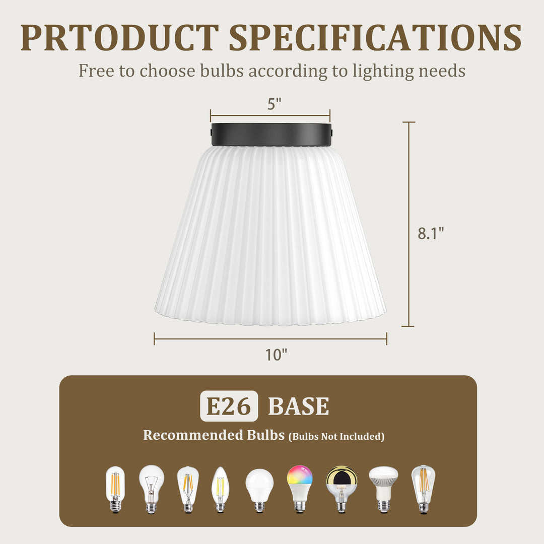 Glow 10" 1-Light Modern Matte Black Flush Mount With White Ribbed Glass Drum Shade For Hallways/ Stairwells /Dining Rooms #39016