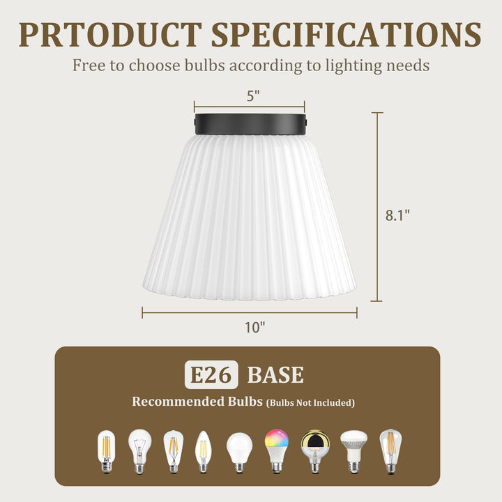 Glow 10" 1-Light Modern Matte Black Flush Mount With White Ribbed Glass Drum Shade For Hallways/ Stairwells /Dining Rooms #39016