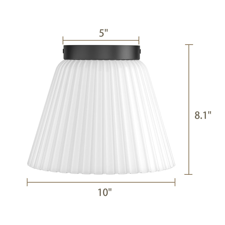 Glow 10" 1-Light Modern Matte Black Flush Mount With White Ribbed Glass Drum Shade For Hallways/ Stairwells /Dining Rooms #39016