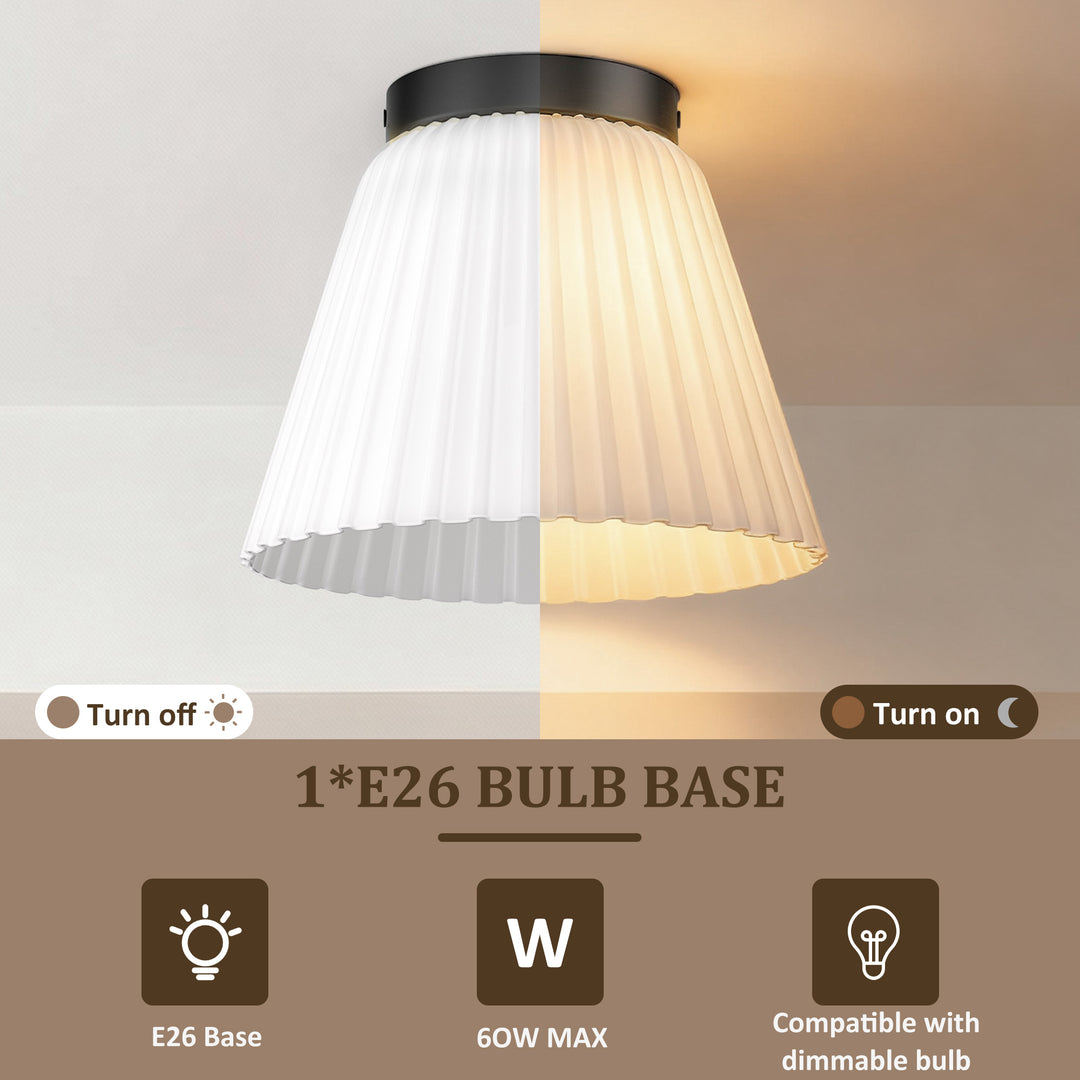 Glow 10" 1-Light Modern Matte Black Flush Mount With White Ribbed Glass Drum Shade For Hallways/ Stairwells /Dining Rooms #39016