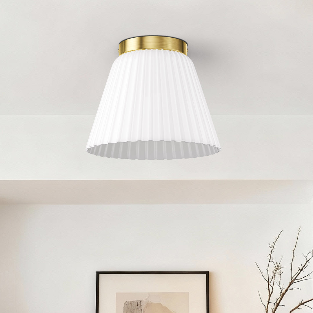 Glow 10" 1-Light Modern Matte Black Flush Mount With White Ribbed Glass Drum Shade For Hallways/ Stairwells /Dining Rooms #39016