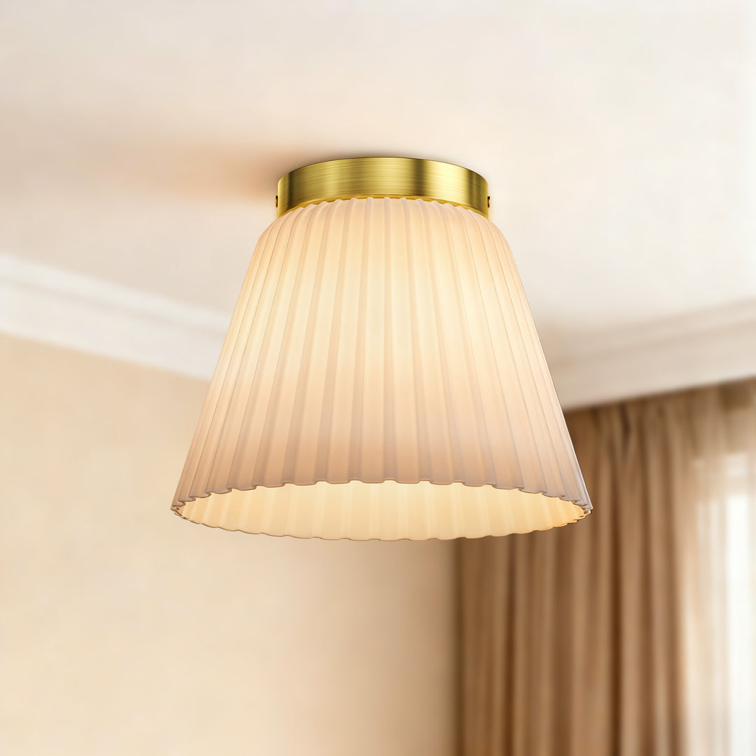 Glow 10" 1-Light Modern Matte Black Flush Mount With White Ribbed Glass Drum Shade For Hallways/ Stairwells /Dining Rooms #39016