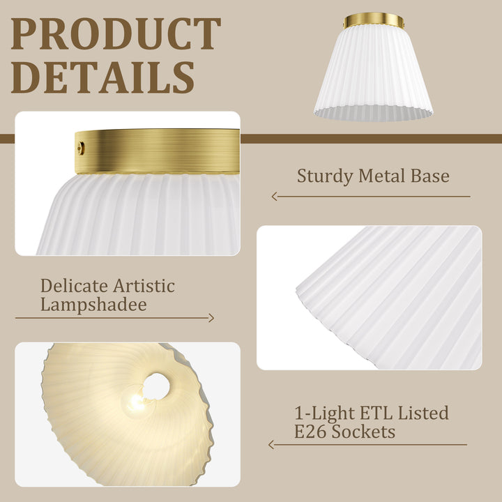 Glow 10" 1-Light Modern Matte Black Flush Mount With White Ribbed Glass Drum Shade For Hallways/ Stairwells /Dining Rooms #39016