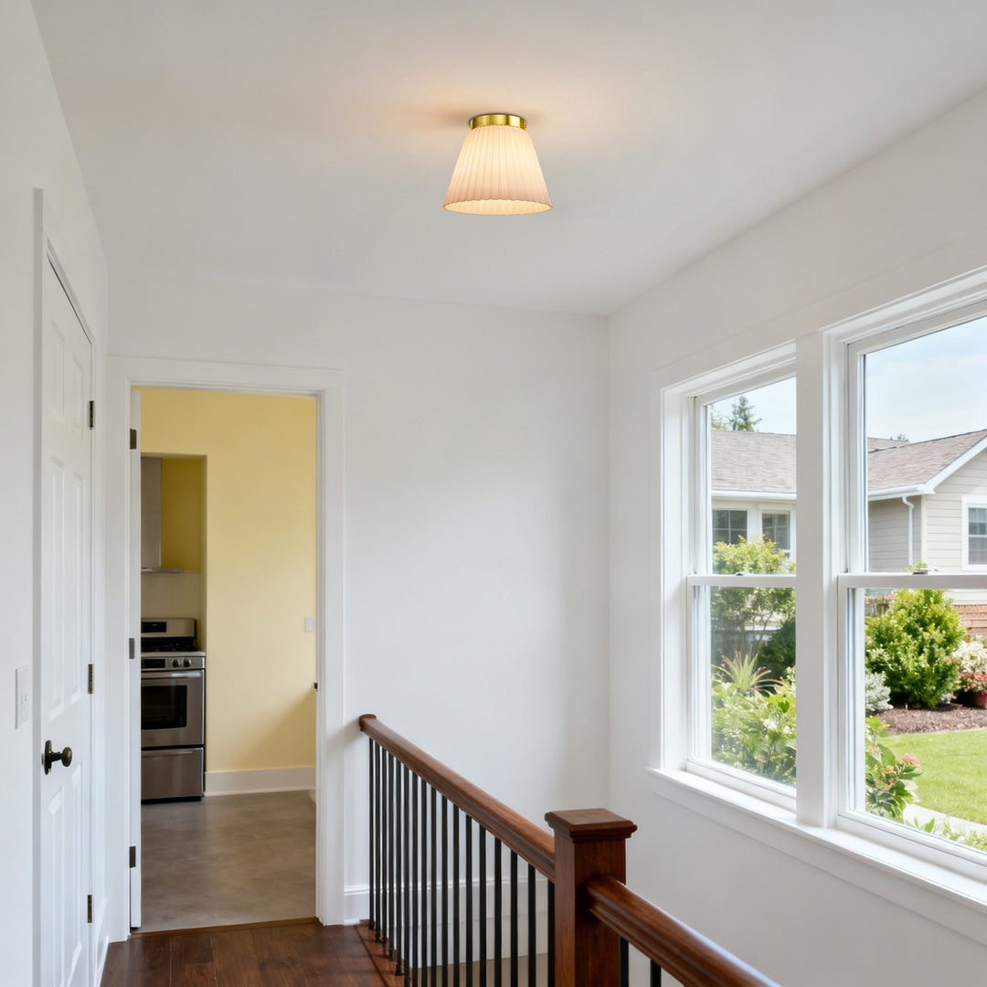 Glow 10" 1-Light Modern Matte Black Flush Mount With White Ribbed Glass Drum Shade For Hallways/ Stairwells /Dining Rooms #39016