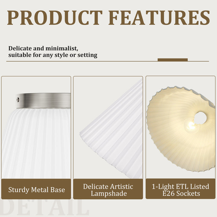 Glow 10" 1-Light Modern Matte Black Flush Mount With White Ribbed Glass Drum Shade For Hallways/ Stairwells /Dining Rooms #39016