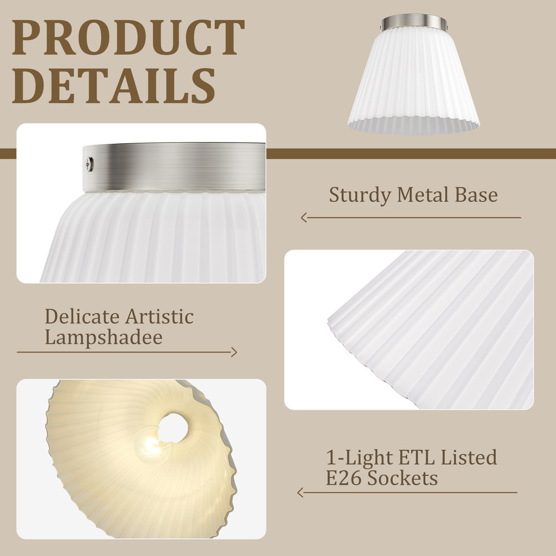 Glow 10" 1-Light Modern Matte Black Flush Mount With White Ribbed Glass Drum Shade For Hallways/ Stairwells /Dining Rooms #39016