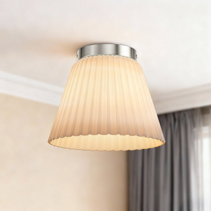 Glow 10" 1-Light Modern Matte Black Flush Mount With White Ribbed Glass Drum Shade For Hallways/ Stairwells /Dining Rooms #39016