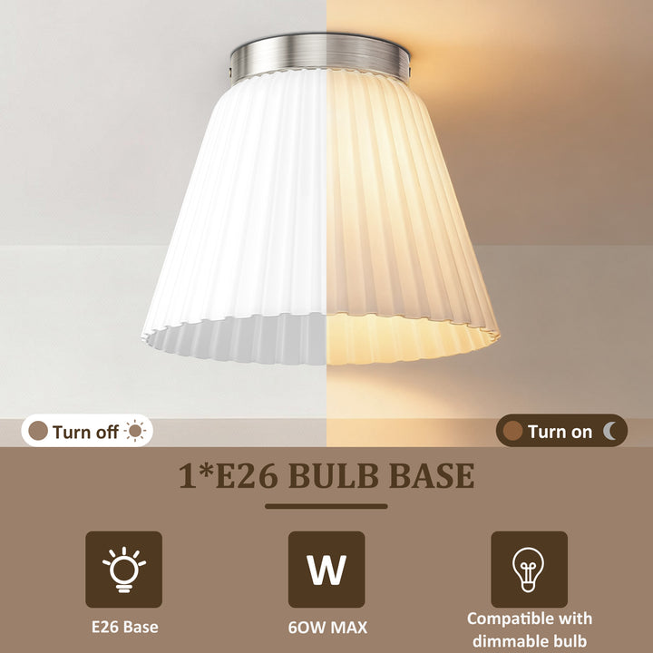 Glow 10" 1-Light Modern Matte Black Flush Mount With White Ribbed Glass Drum Shade For Hallways/ Stairwells /Dining Rooms #39016