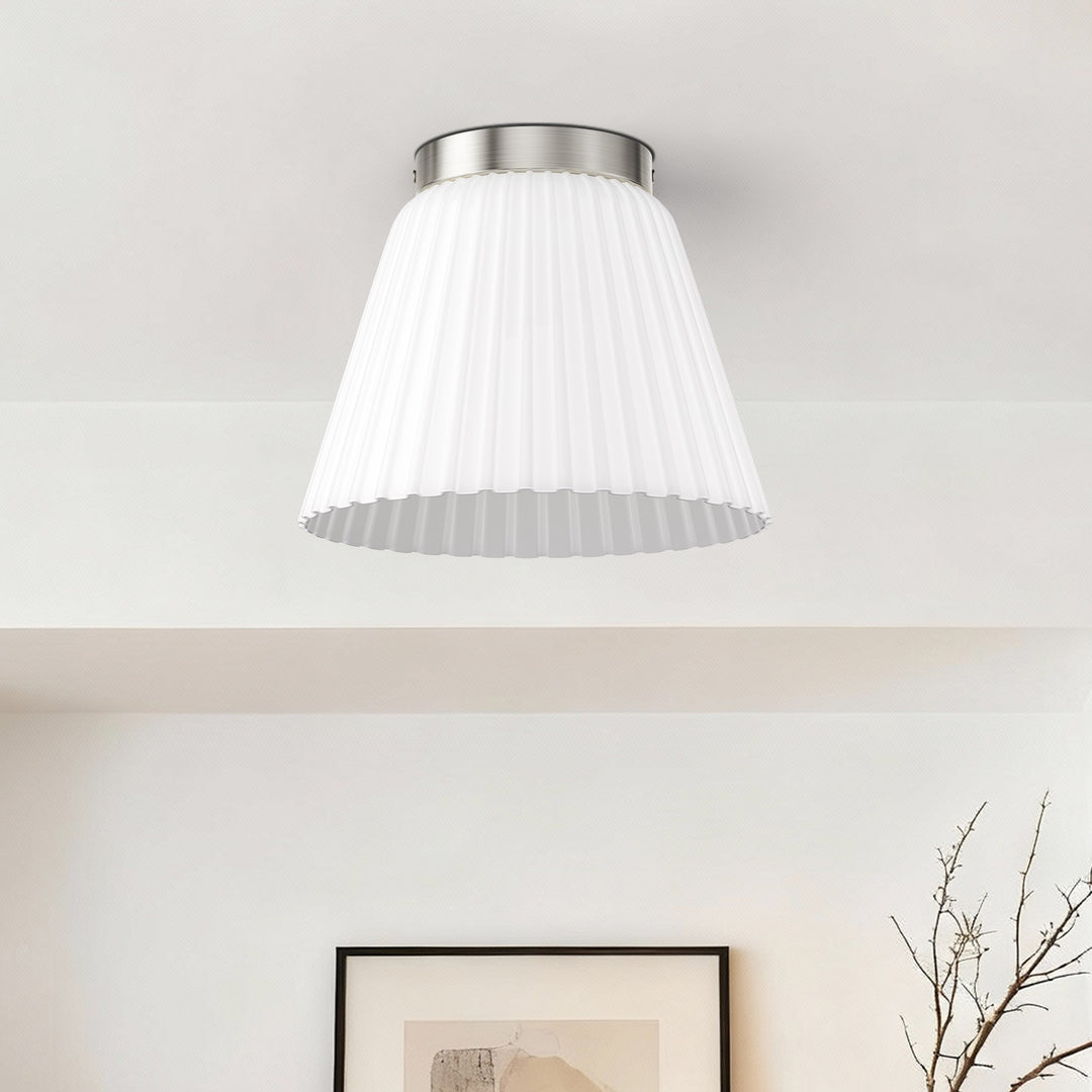 Glow 10" 1-Light Modern Matte Black Flush Mount With White Ribbed Glass Drum Shade For Hallways/ Stairwells /Dining Rooms #39016