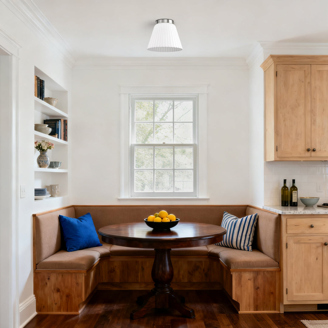 Glow 10" 1-Light Modern Matte Black Flush Mount With White Ribbed Glass Drum Shade For Hallways/ Stairwells /Dining Rooms #39016