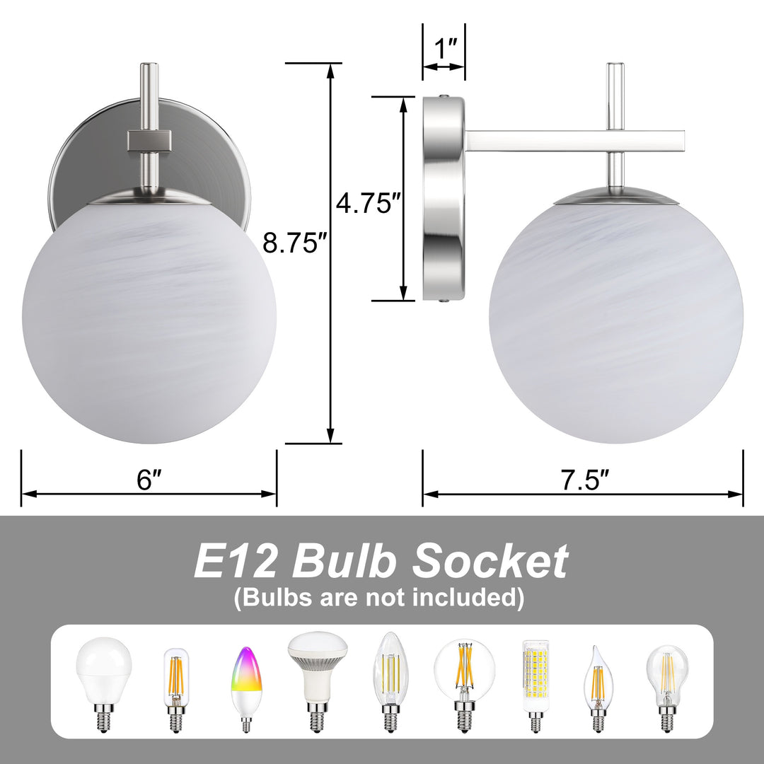 Nimbus 1 - Light Dimmable Iron ETL Bathroom Vanity Light with Round Shape Cloud Glass Shade #CLB29015