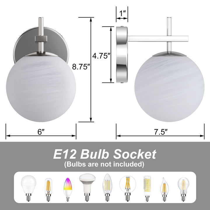 Nimbus 1 - Light Dimmable Iron ETL Bathroom Vanity Light with Round Shape Cloud Glass Shade #CLB29015