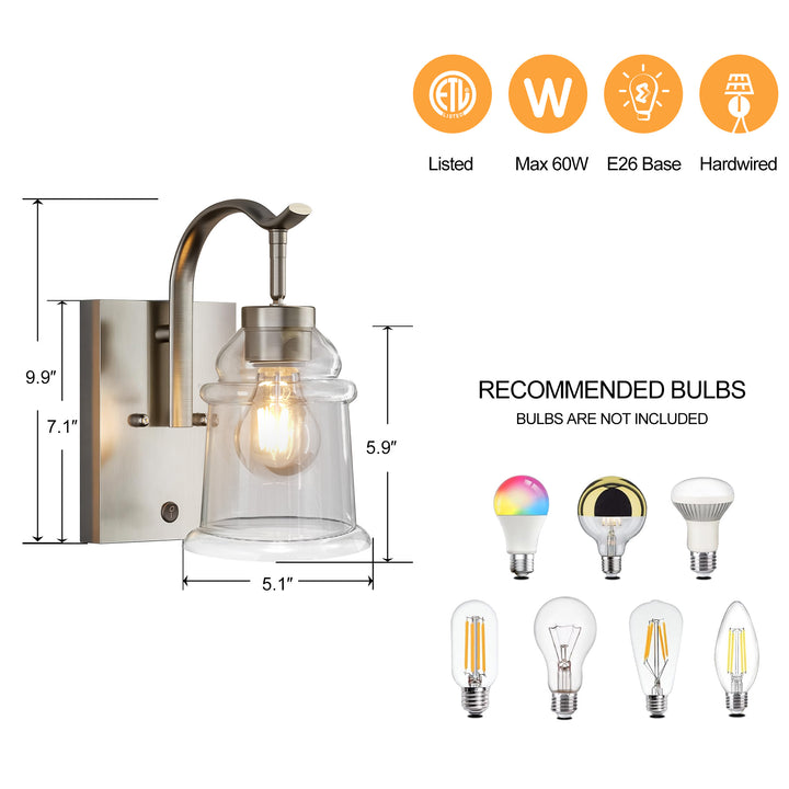 5''w Dimmable Nickel Iron Adjustable Light Direction Wall Sconces #19001