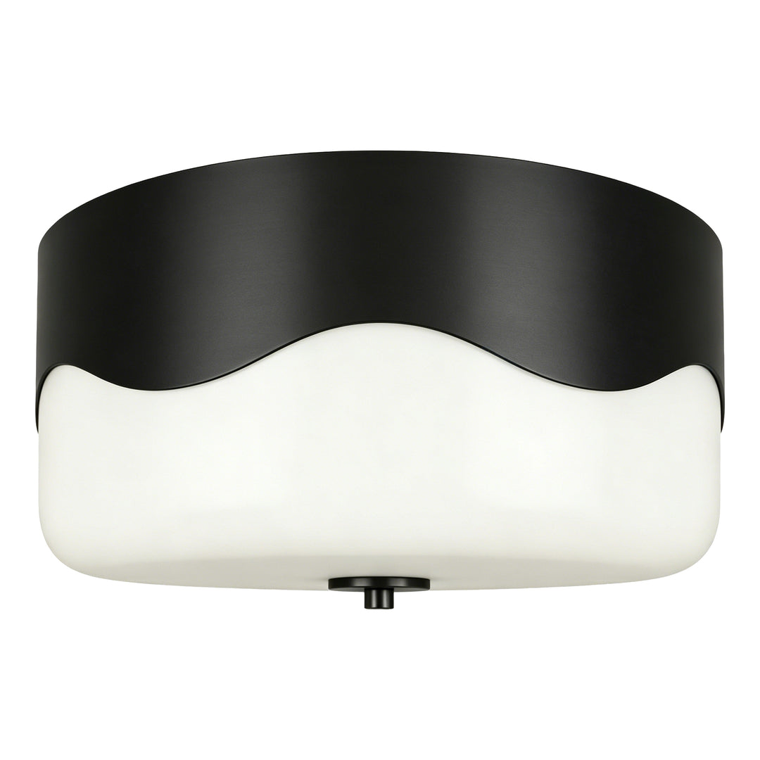 13''-2 Lights Matte Black Modern Water Ripple Glass Drum Dimmable Swivel Lamp Head Flush Mount Lighting For Bedroom/Hallway #29043