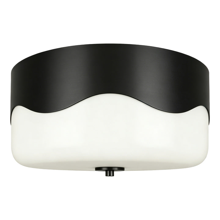 13''-2 Lights Matte Black Modern Water Ripple Glass Drum Dimmable Swivel Lamp Head Flush Mount Lighting For Bedroom/Hallway #29043