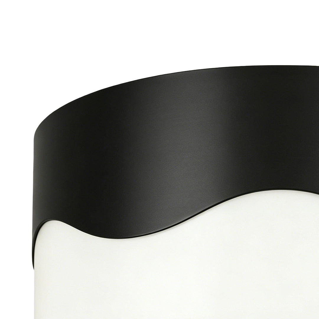 13''-2 Lights Matte Black Modern Water Ripple Glass Drum Dimmable Swivel Lamp Head Flush Mount Lighting For Bedroom/Hallway #29043