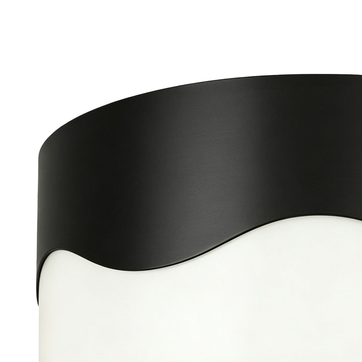 13''-2 Lights Matte Black Modern Water Ripple Glass Drum Dimmable Swivel Lamp Head Flush Mount Lighting For Bedroom/Hallway #29043