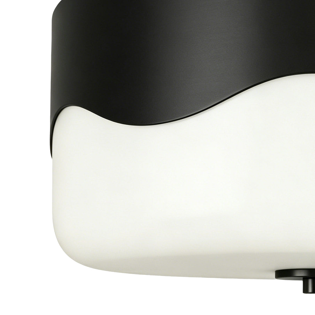 13''-2 Lights Matte Black Modern Water Ripple Glass Drum Dimmable Swivel Lamp Head Flush Mount Lighting For Bedroom/Hallway #29043