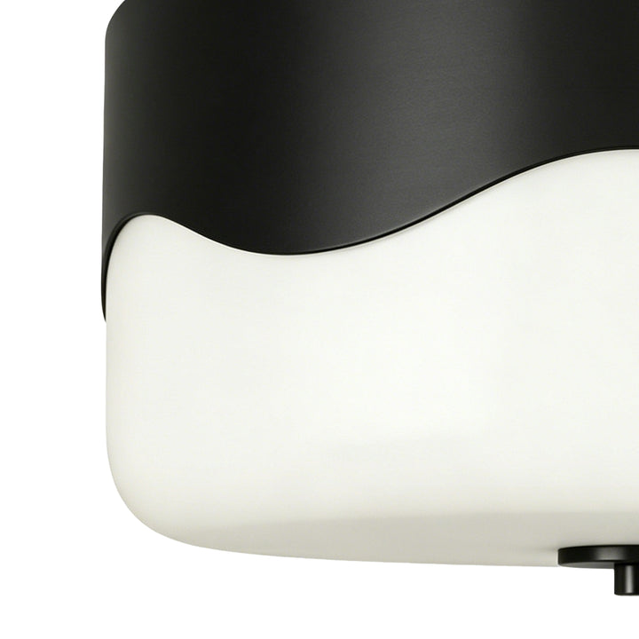 13''-2 Lights Matte Black Modern Water Ripple Glass Drum Dimmable Swivel Lamp Head Flush Mount Lighting For Bedroom/Hallway #29043