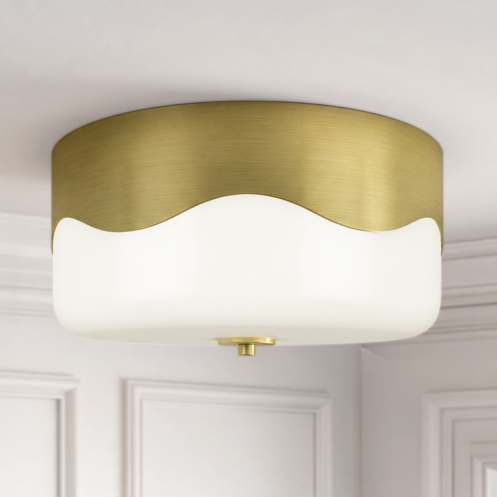 13''-2 Lights Matte Black Modern Water Ripple Glass Drum Dimmable Swivel Lamp Head Flush Mount Lighting For Bedroom/Hallway #29043
