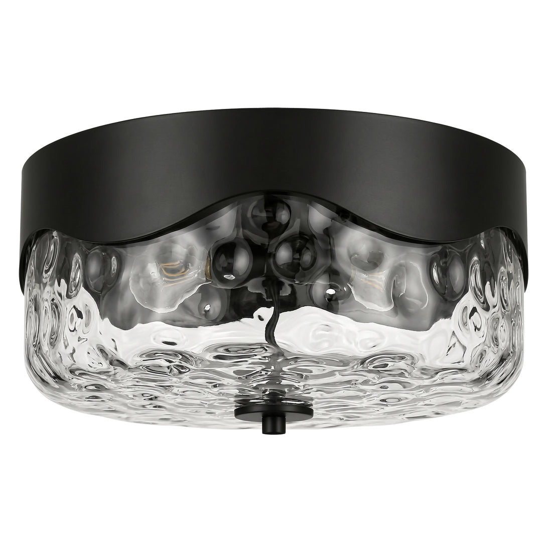 13''-2 Lights Matte Black Modern Water Ripple Glass Drum Dimmable Swivel Lamp Head Flush Mount Lighting For Bedroom/Hallway #29043