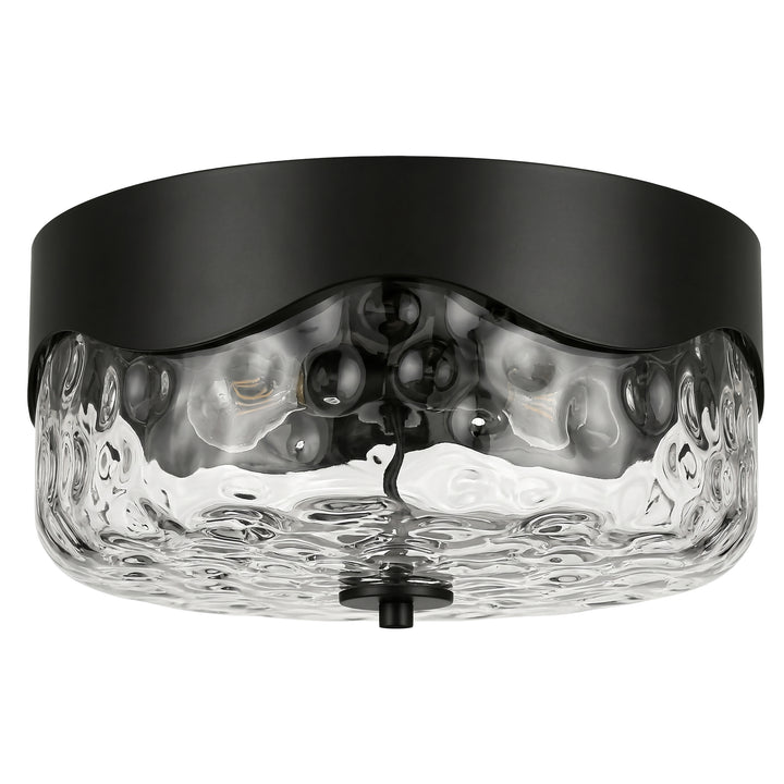13''-2 Lights Matte Black Modern Water Ripple Glass Drum Dimmable Swivel Lamp Head Flush Mount Lighting For Bedroom/Hallway #29043