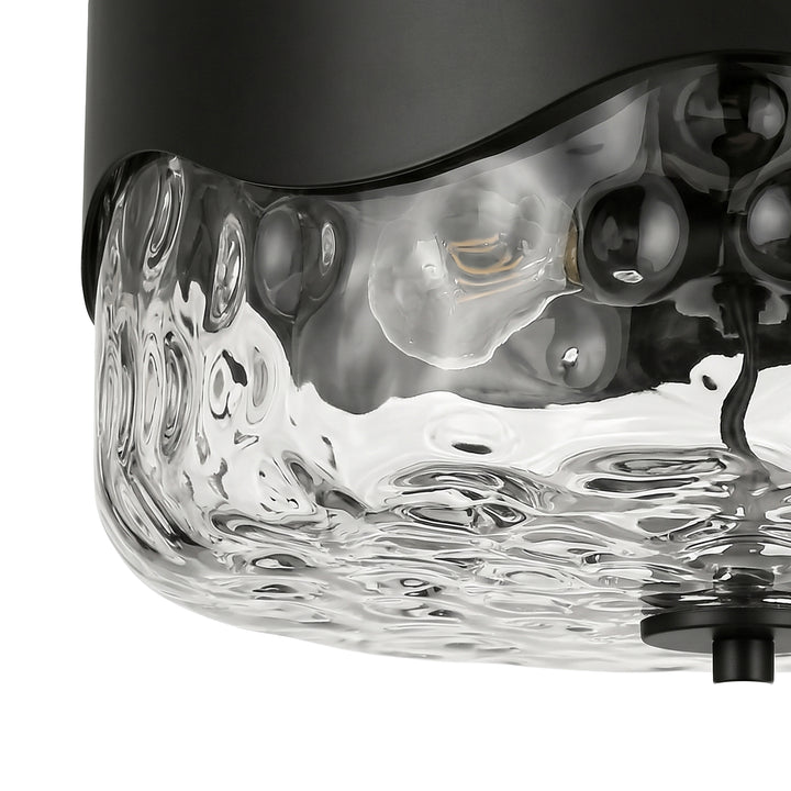 13''-2 Lights Matte Black Modern Water Ripple Glass Drum Dimmable Swivel Lamp Head Flush Mount Lighting For Bedroom/Hallway #29043