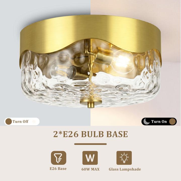 13''-2 Lights Matte Black Modern Water Ripple Glass Drum Dimmable Swivel Lamp Head Flush Mount Lighting For Bedroom/Hallway #29043
