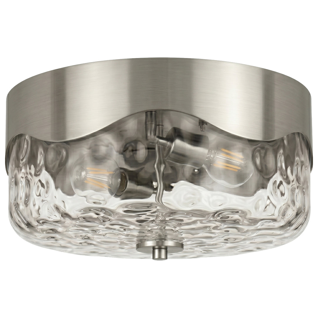 13''-2 Lights Matte Black Modern Water Ripple Glass Drum Dimmable Swivel Lamp Head Flush Mount Lighting For Bedroom/Hallway #29043