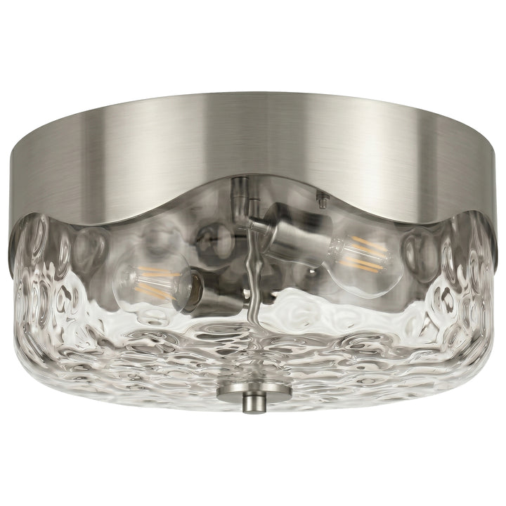 13''-2 Lights Matte Black Modern Water Ripple Glass Drum Dimmable Swivel Lamp Head Flush Mount Lighting For Bedroom/Hallway #29043