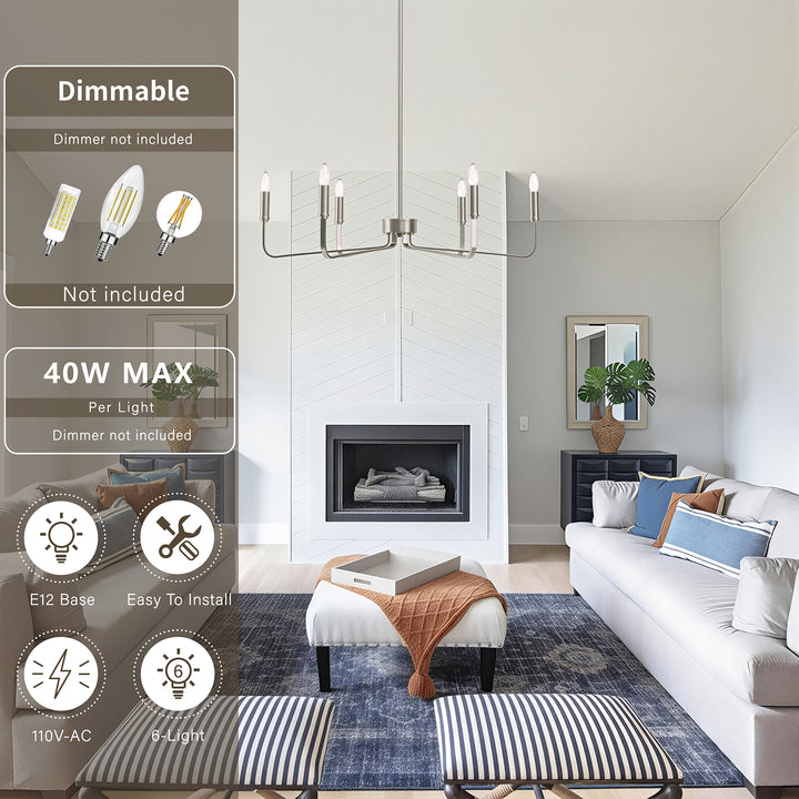 Essence 6 - Light 26"W Dimmable Classic Candle Style Chandelier #29020