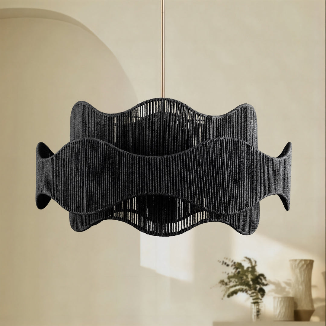 Shine 5 - Light 28" Hand-Woven Rattan Boho/Modern Farmhouse Drum Chandelier With Polished Brass Finish For Dining Room Or Bedroom #29040