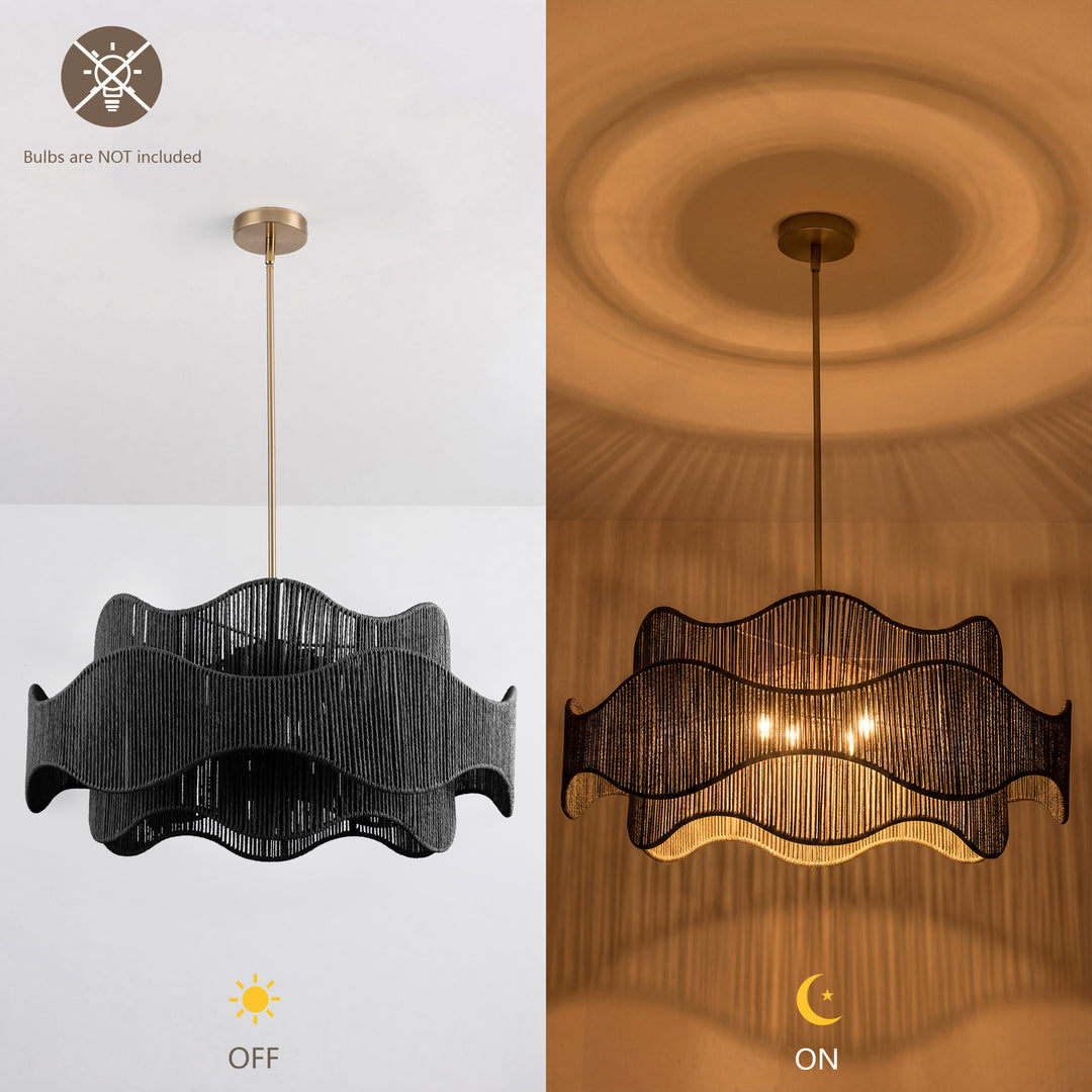 Shine 5 - Light 28" Hand-Woven Rattan Boho/Modern Farmhouse Drum Chandelier With Polished Brass Finish For Dining Room Or Bedroom #29040